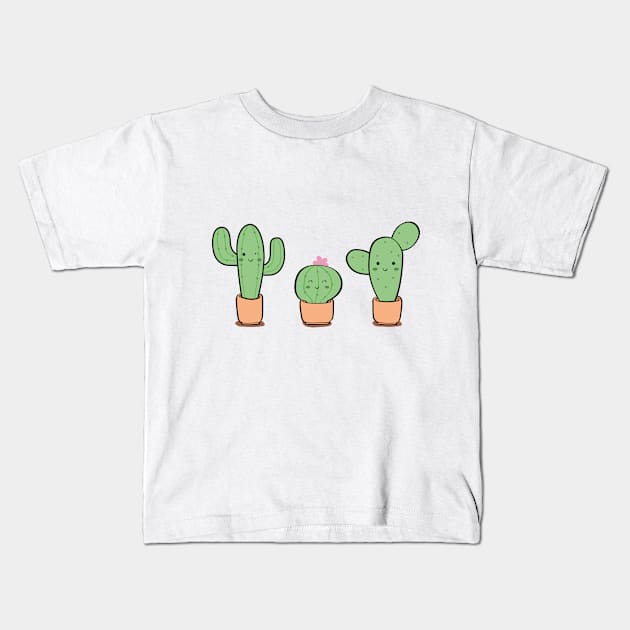 Three cute cactus Kids T-Shirt by PauRicart